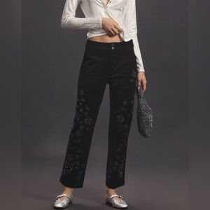 Anthropologie Pilcro Size 28 • The Wanderer Star Black Beaded Velvet Pants.